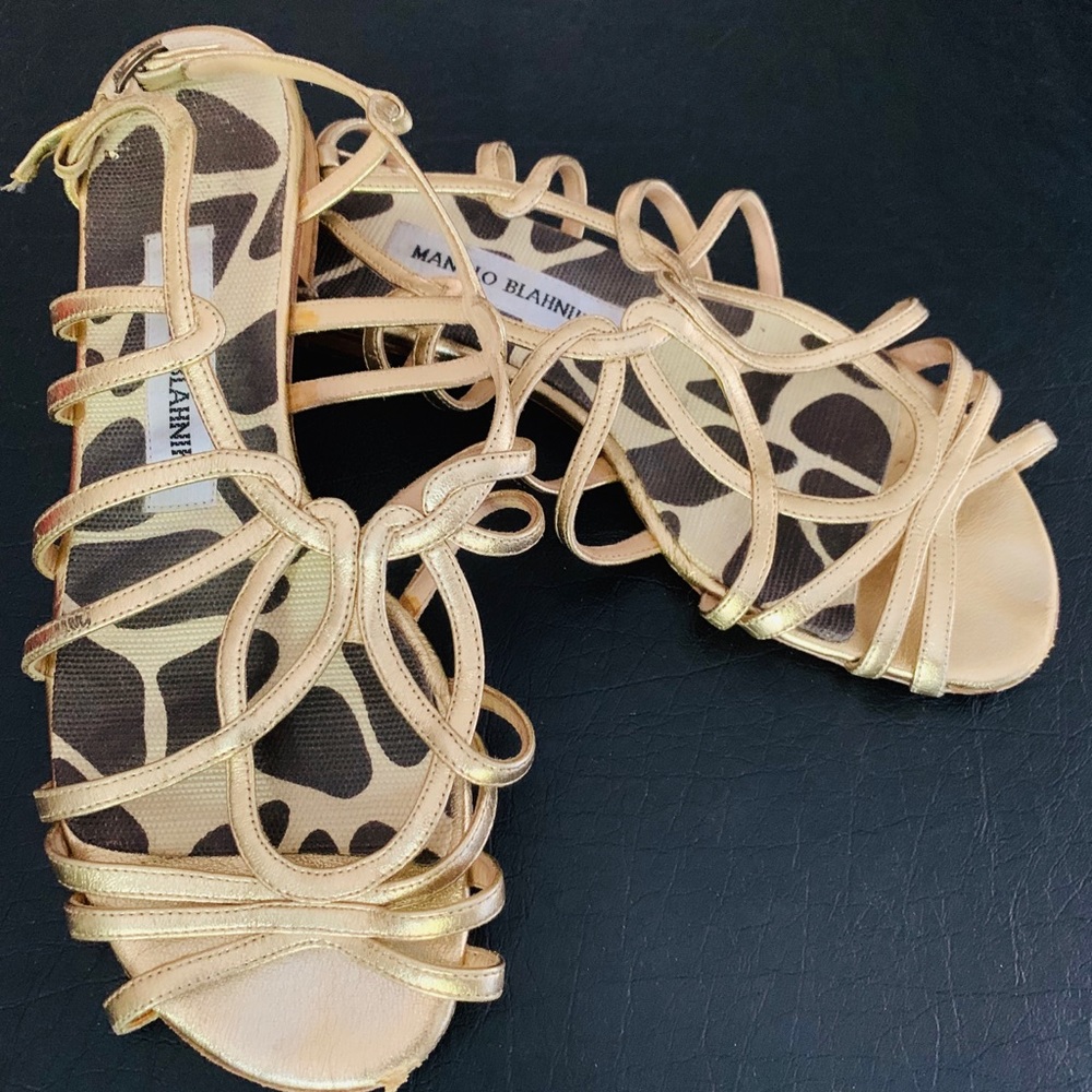 Manolo Blahnik Gold Sandals Size 37